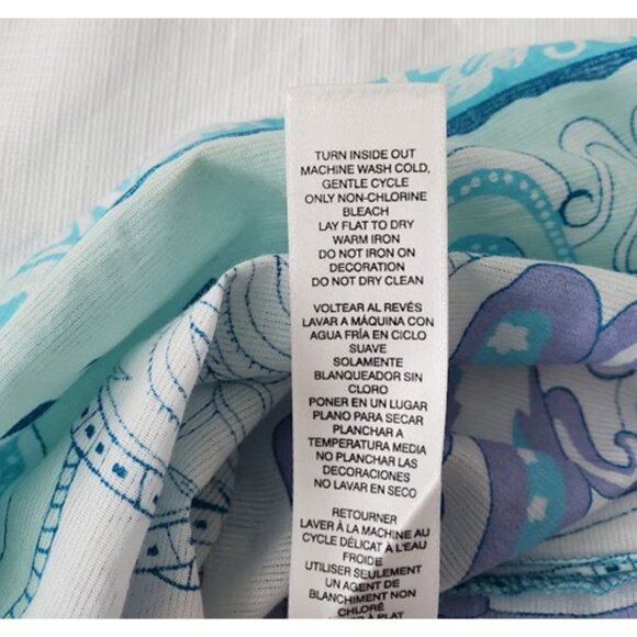 Chicos Lightweight Turquoise 3/4 Sleeve Boho Print Tunic Top Tassels Size M - Picture 9 of 9